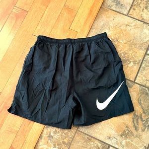 Vintage Y2K Nike Nylon Mesh Lined Swim Trunks Big Swoosh Logo Black Size Large